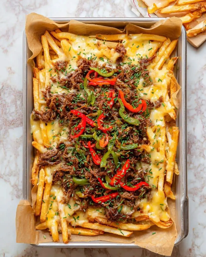 Sheet Pan Philly Cheesesteak Loaded Fries Recipe