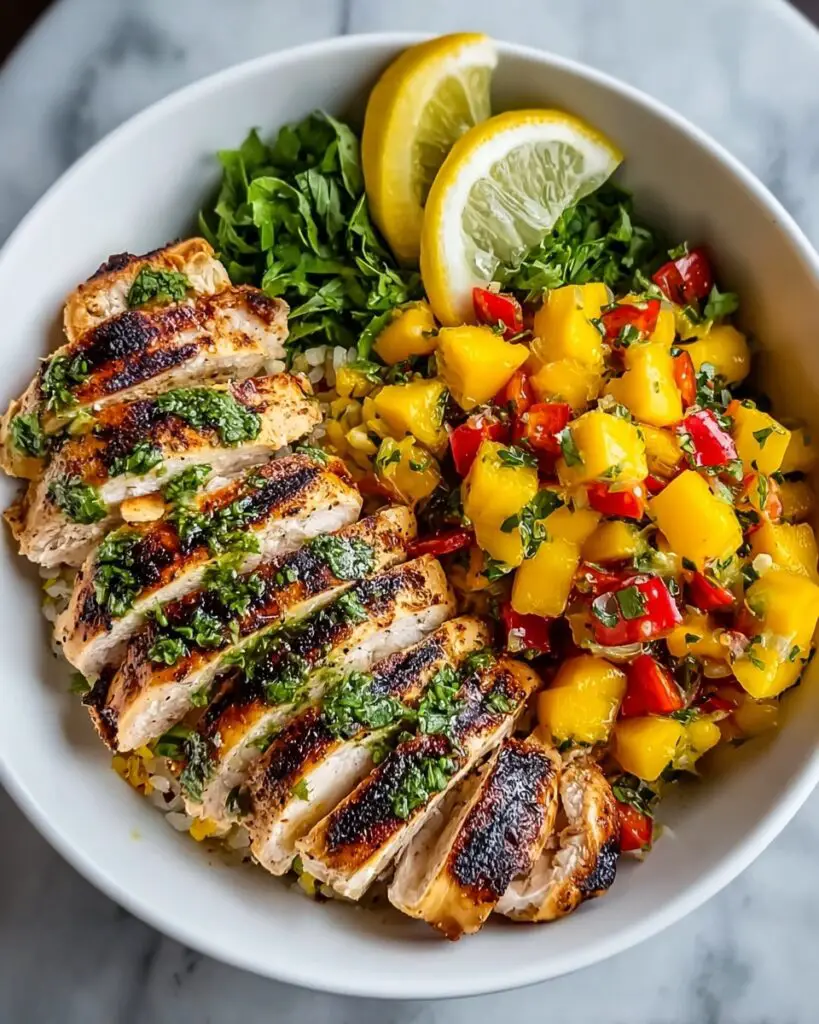 Lemon Ginger Chicken with Pineapple Mango Salsa and Coconut Rice Recipe
