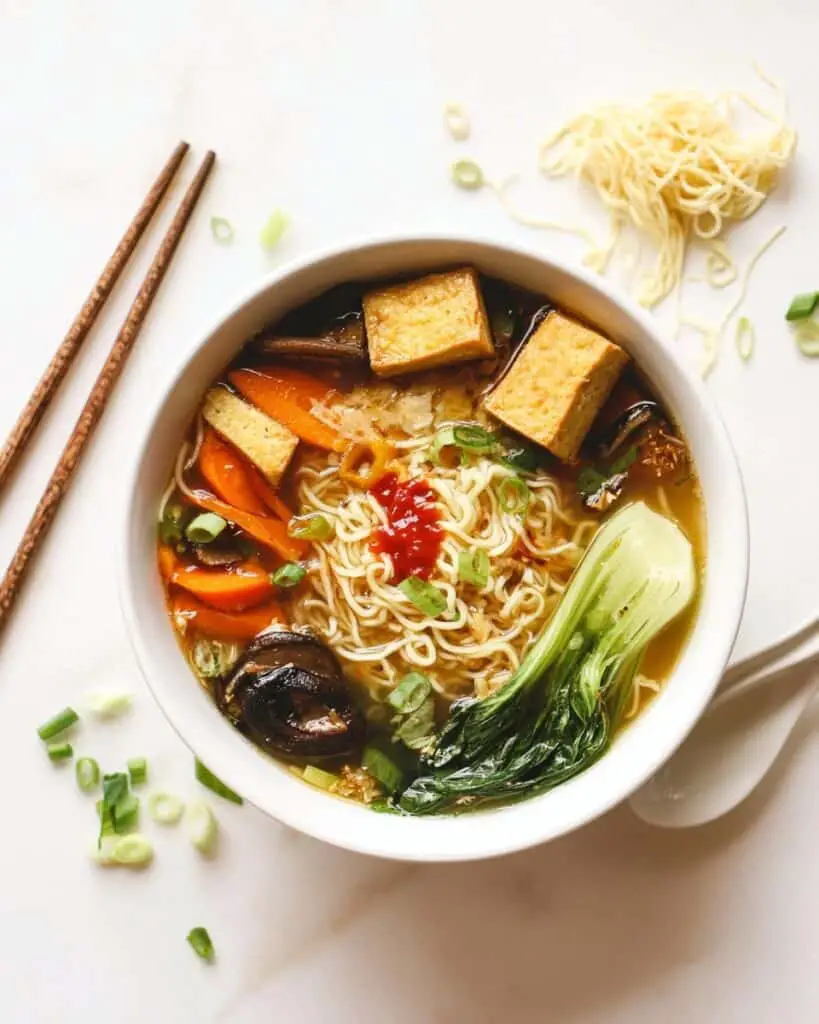 Easy Vegan Ramen with Crispy Tofu and Miso-Roasted Vegetables Recipe