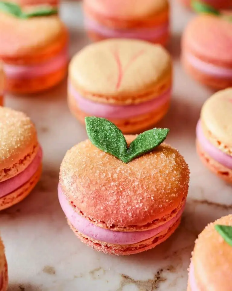 Peach Macarons with Peach Jam Filling and Cinnamon Cream Cheese Frosting Recipe
