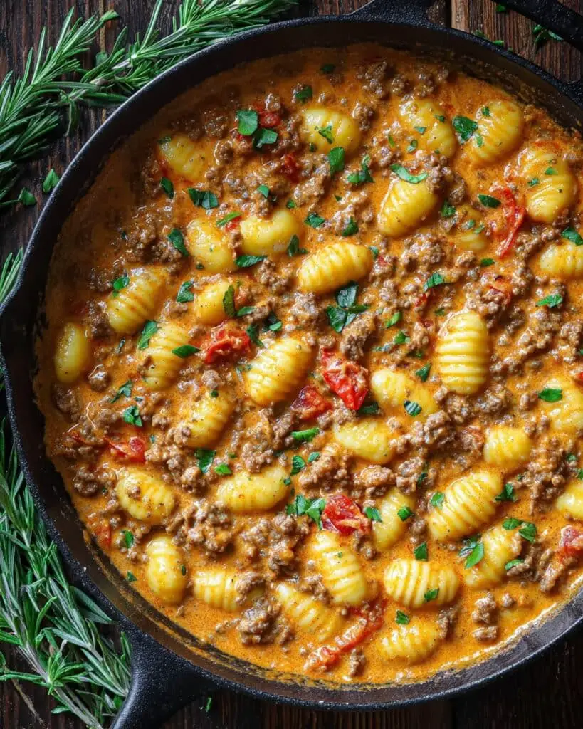 Ground Beef Gnocchi Skillet in Creamy Tomato Sauce Recipe