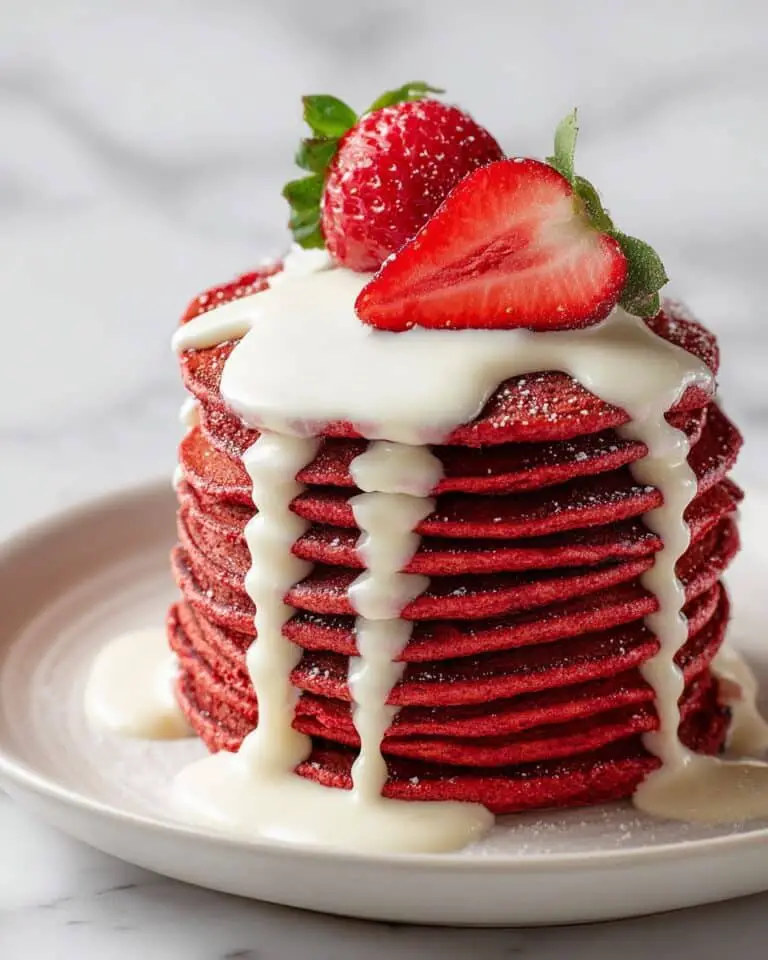 Cake Batter Red Velvet Pancakes with Cream Cheese Syrup Recipe