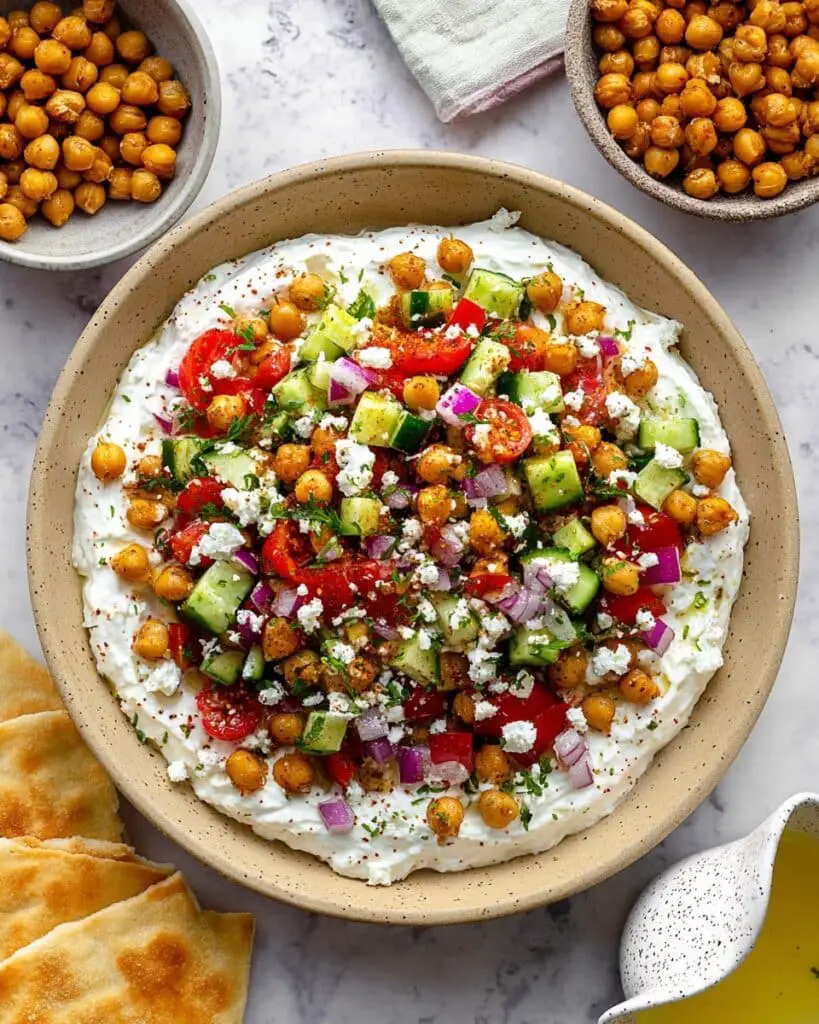 Cottage Cheese Salad with Crispy Chickpeas, Tomatoes, and Fresh Herbs Recipe