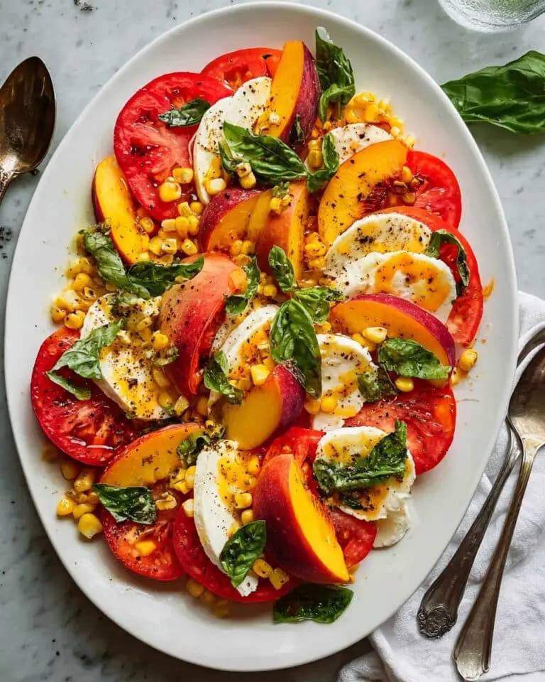 Peach Caprese Salad with Grilled Corn and Balsamic Glaze Recipe