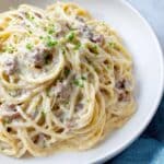 German Spaghetti with Sausage, Bacon, and Beer Cheese Sauce Recipe