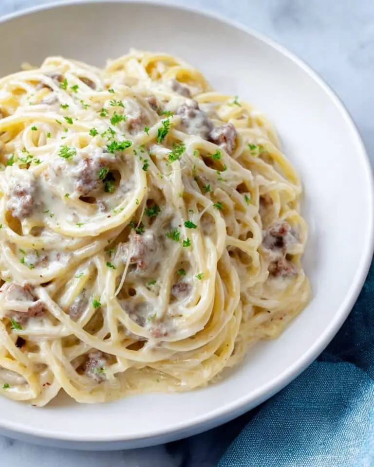 German Spaghetti with Sausage, Bacon, and Beer Cheese Sauce Recipe