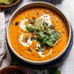 Pumpkin Red Lentil Soup with Thai Red Curry Paste and Coconut Milk Recipe
