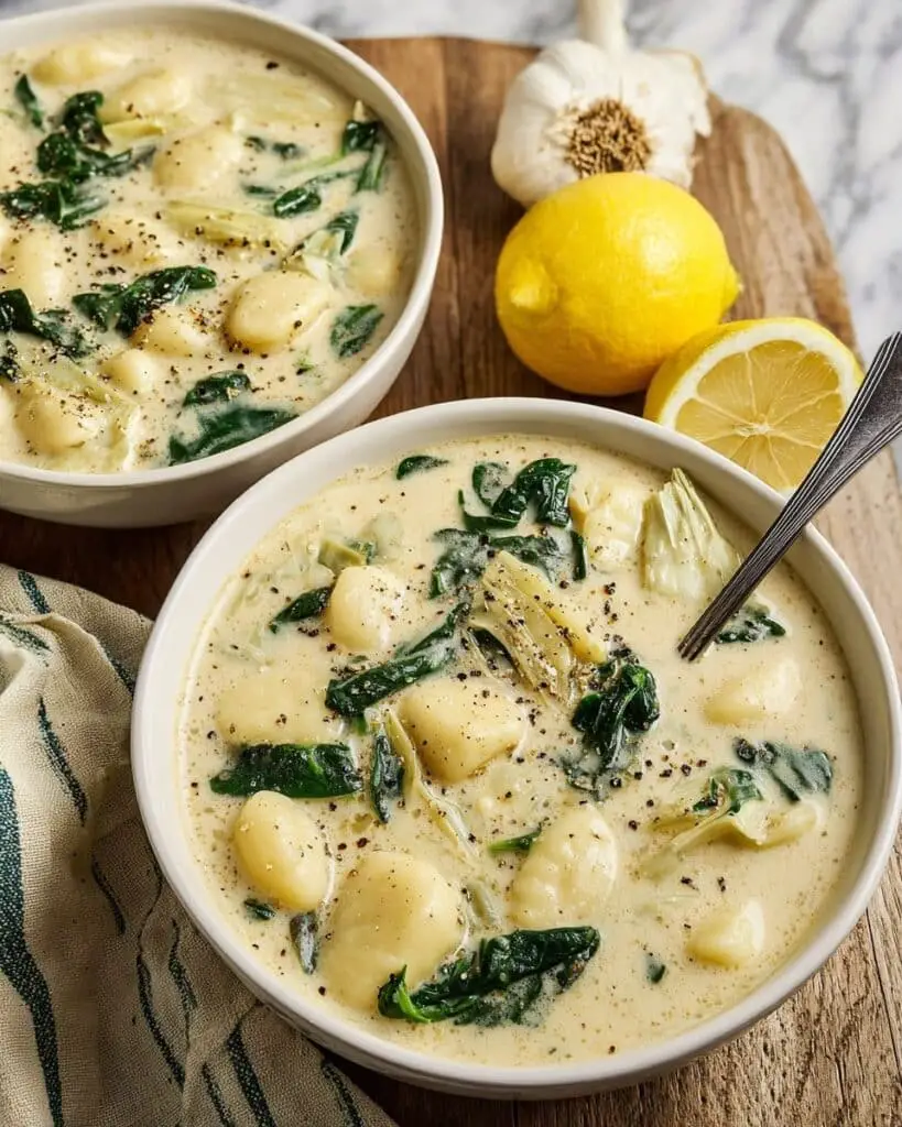 Vegan Spinach Artichoke Gnocchi Soup Recipe