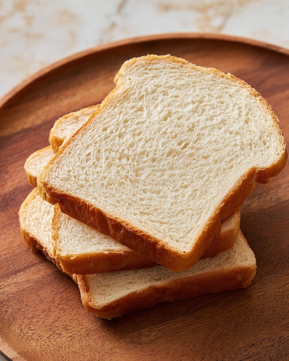 Three slices of white bread are stacked unevenly on a round wooden cutting board with visible grain and texture. The bread is soft with a light, creamy interior and brown crust edges. The background has a white marbled texture. photo taken with an iphone --ar 4:5 --v 7