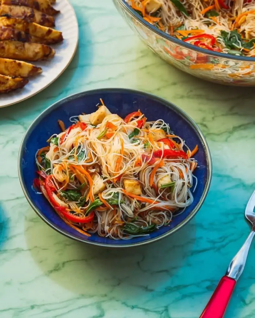 Spring Roll Bowl with Peanut Dressing and Grilled Chicken Recipe