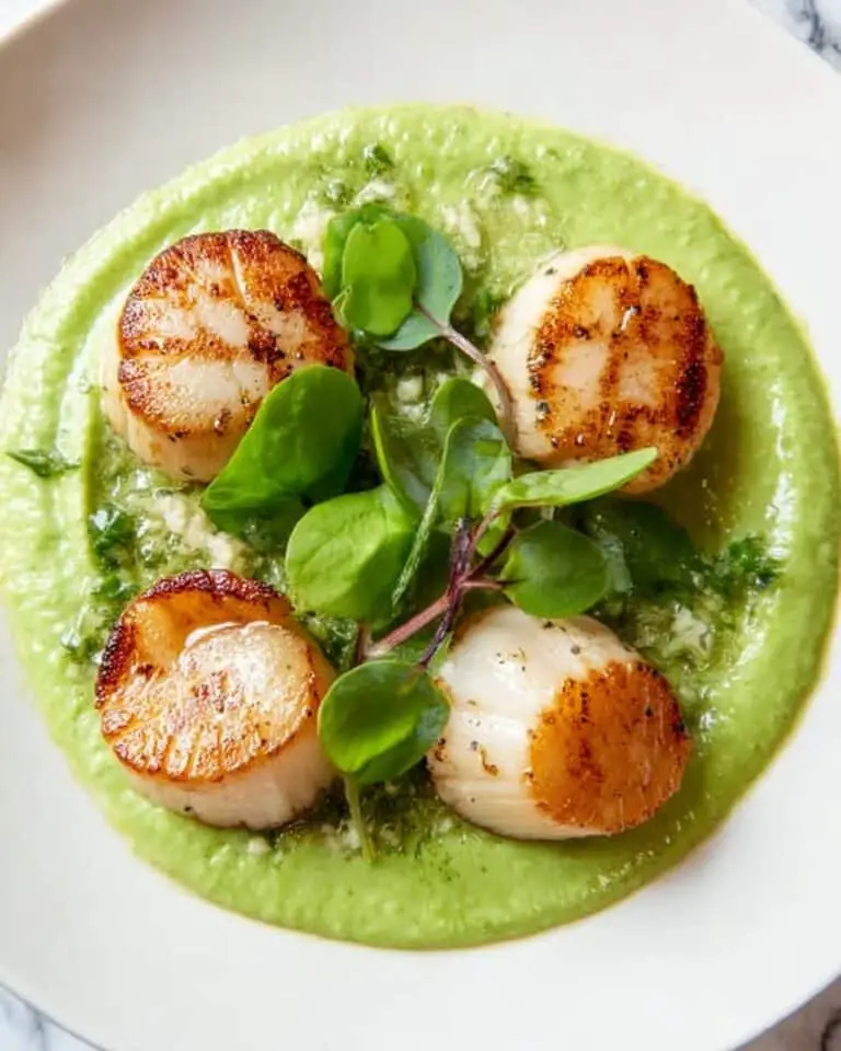 Scallops with Bacon, Shallot & Pea Purée Recipe