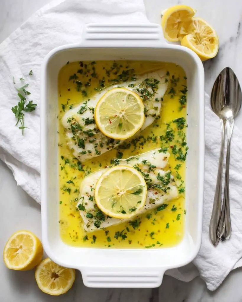 Baked Halibut with Lemon Garlic Butter Recipe