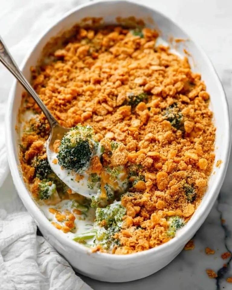Broccoli Casserole with Cream of Mushroom Soup, Cheddar, and Crispy Cheese Crackers Recipe
