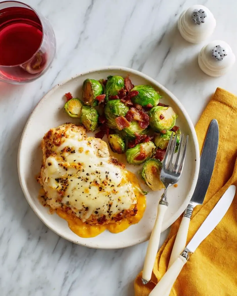 Stuffed Chicken Breast with Pesto-Fried Brussels Sprouts and Toasted Panko Recipe
