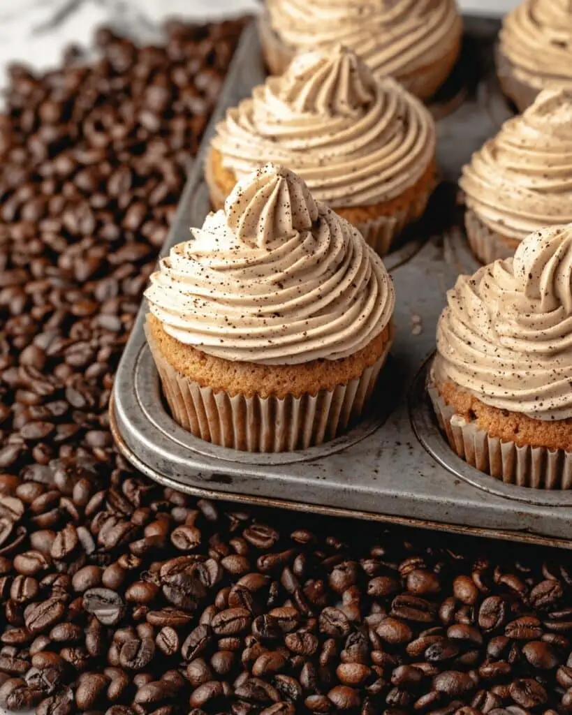 Espresso Cupcakes with Espresso Buttercream and Chocolate Covered Espresso Beans Recipe
