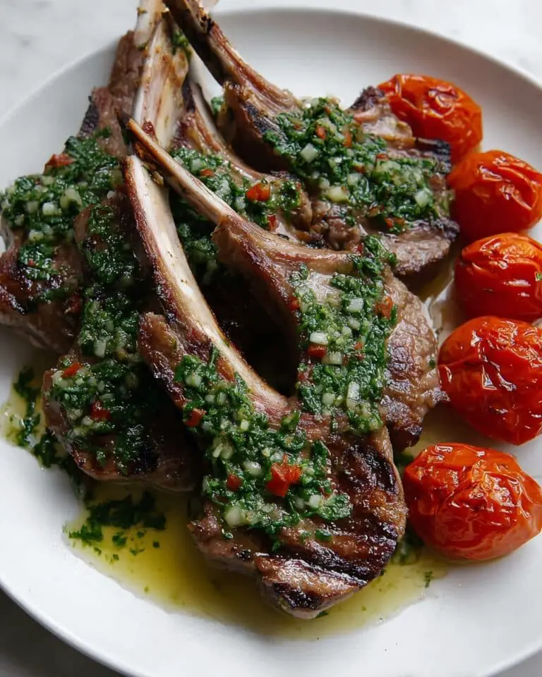 Grilled Lamb Chops with Chimichurri and Tomato Garnish Recipe