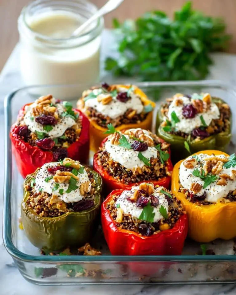 Quinoa Stuffed Peppers with Cranberries, Nuts, and Herb Yogurt Sauce Recipe