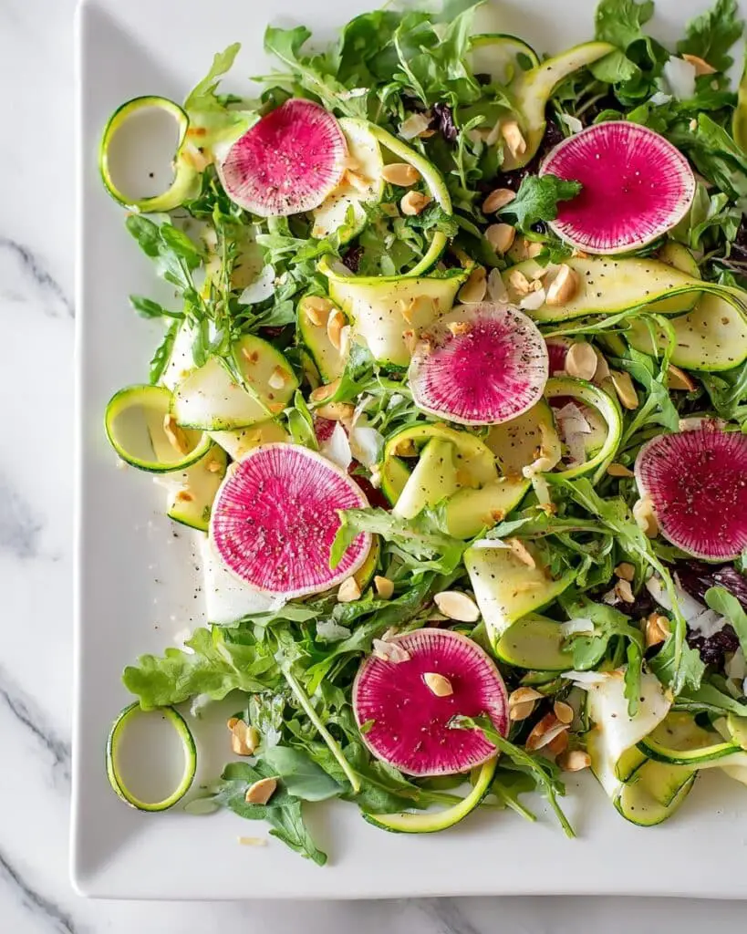 Shaved Asparagus and Watermelon Radish Salad with Lemon Basil Vinaigrette Recipe