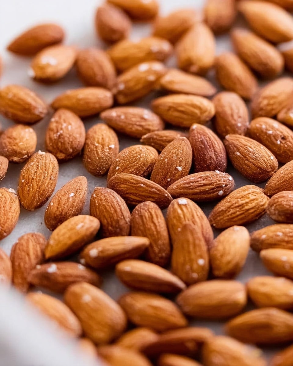 A close-up image of many whole almonds spread out evenly on a flat white marbled surface. The almonds are brown with a smooth but slightly rough texture, filling the entire frame. The focus is sharp on the almonds in the center, while the ones on the edges blur softly. The light highlights their natural matte finish and the small white spots on some of the almonds add detail. photo taken with an iphone --ar 4:5 --v 7