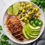 Grilled Pineapple Chicken with Cilantro-Lime Salsa and Coconut Rice Recipe