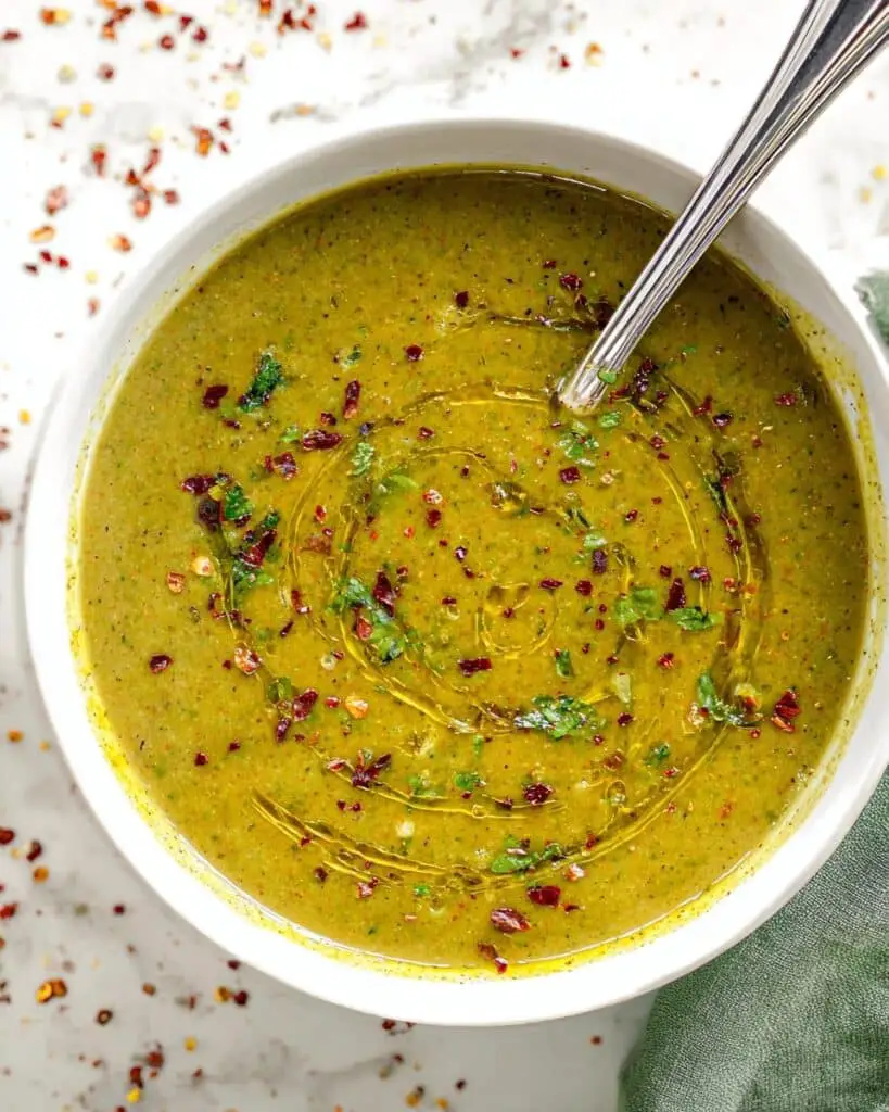 Roasted Poblano Soup with Cream and Spicy Garnishes Recipe