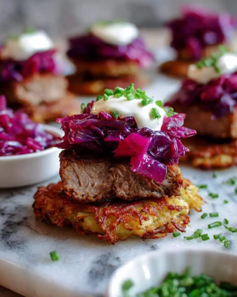 Potato Cakes with Corned Beef & Braised Red Cabbage Recipe