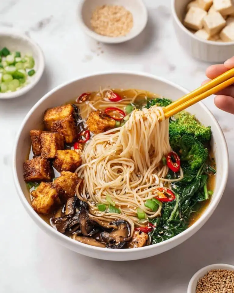 Vegan Ramen with Roasted Jackfruit and Vegetable Toppings Recipe