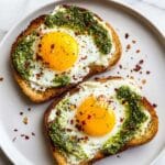 Pesto Eggs on Toast with Goat Cheese Recipe