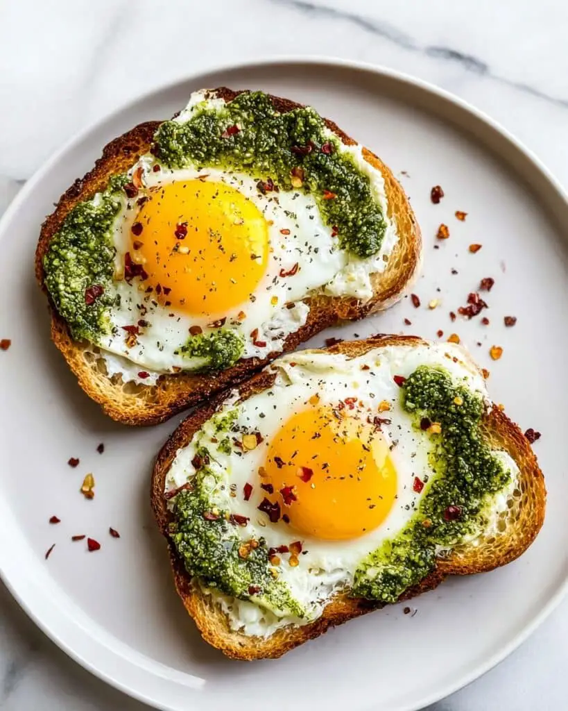 Pesto Eggs on Toast with Goat Cheese Recipe
