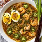 Spicy Gochujang Shrimp Ramen with Soft-Boiled Eggs Recipe