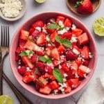 Watermelon Strawberry Salad with Feta and Honey Lime Dressing Recipe