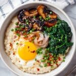 Savory Mushroom and Spinach Parmesan Oatmeal with Fried Egg Recipe