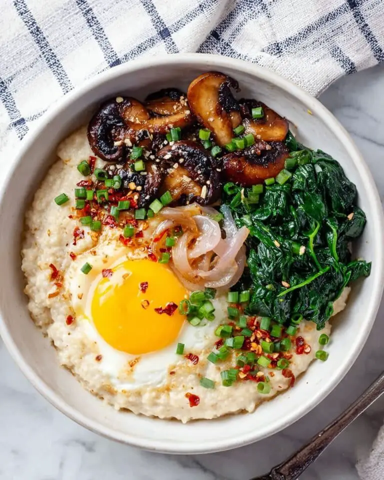 Savory Mushroom and Spinach Parmesan Oatmeal with Fried Egg Recipe