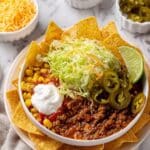 Skillet Nachos with Taco Beef, Rice, and Cheese Recipe
