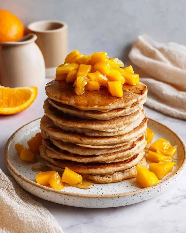Peach Pancakes with Whole Wheat Flour and Fresh Fruit Recipe