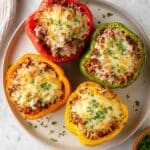 Air Fryer Stuffed Bell Peppers with Tomato, Beef, and Mozzarella Recipe