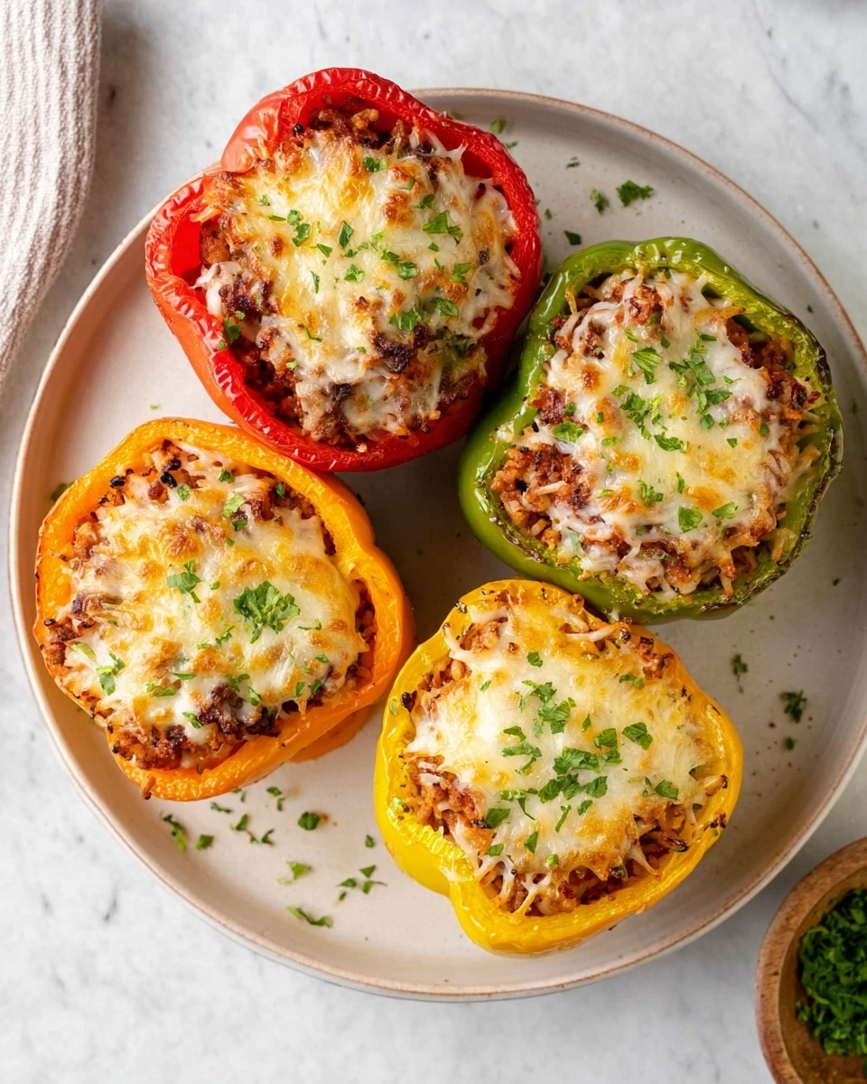 Air Fryer Stuffed Bell Peppers with Tomato, Beef, and Mozzarella Recipe