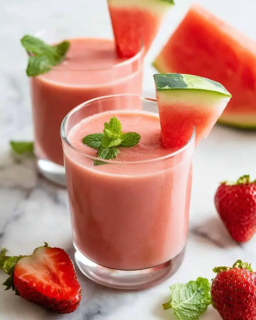 Watermelon Strawberry Mint Smoothie Recipe