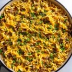 Ground Beef Stroganoff with Cheddar and Peas Recipe