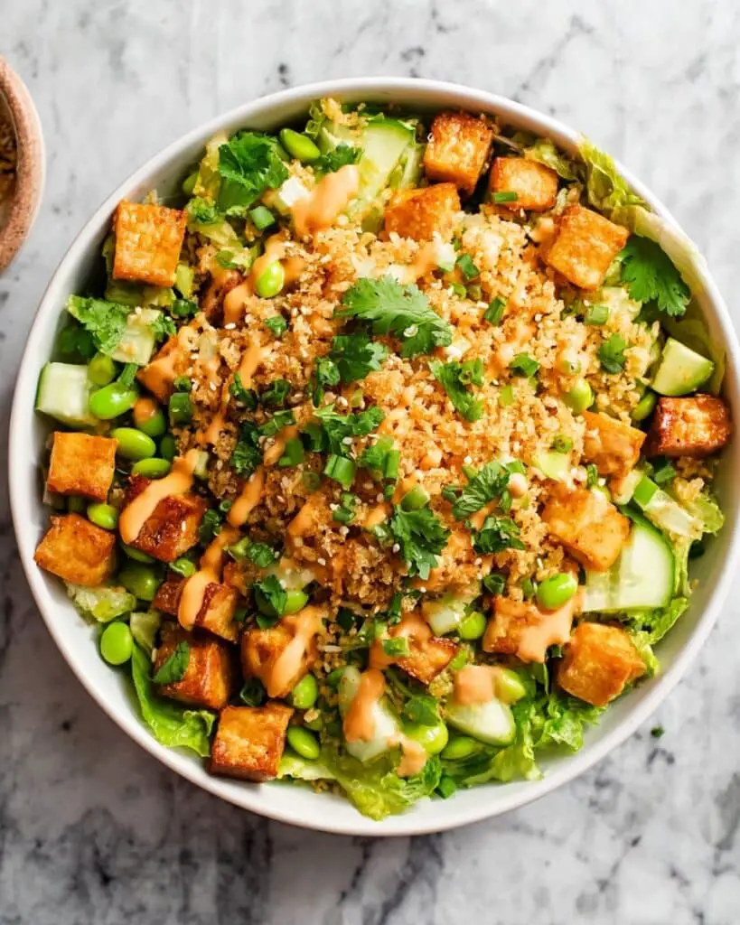 Vegan Crispy Rice Salad with Tofu and Spicy Sesame Dressing Recipe