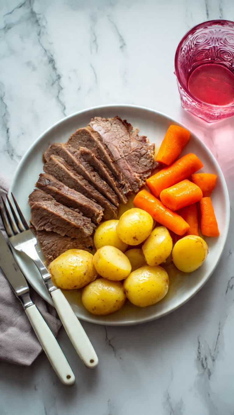Slow Cooker Brisket with Vegetables and Thickened Sauce Recipe