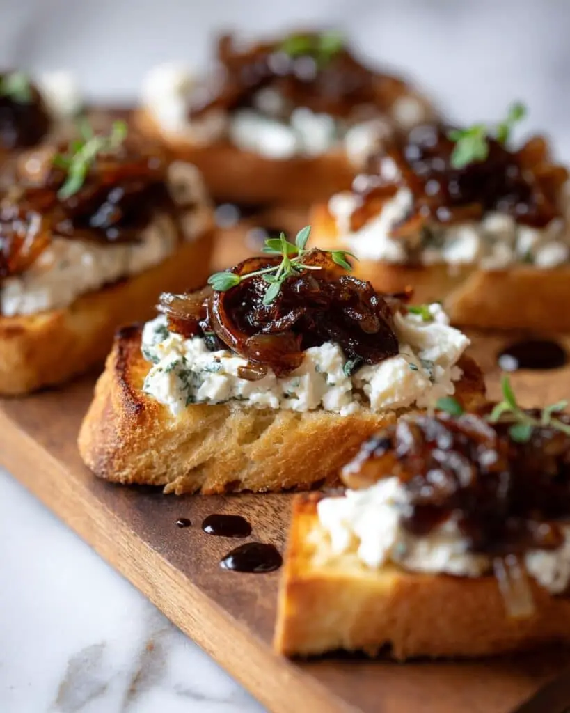 The Best Goat Cheese Crostini with Caramelized Onion Recipe