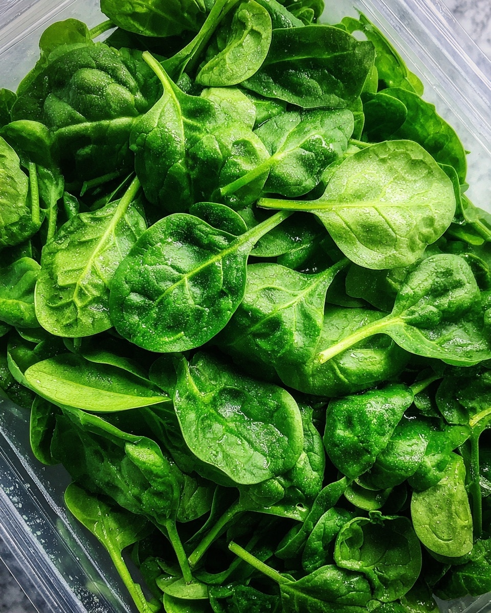 A close-up view of bright green chopped spinach leaves with a fresh and slightly shiny texture, filling a clear plastic container that shows the edges and corners of the box. The spinach leaves vary in size and shapes with visible veins and some small stems. The background is a white marbled texture. photo taken with an iphone --ar 4:5 --v 7