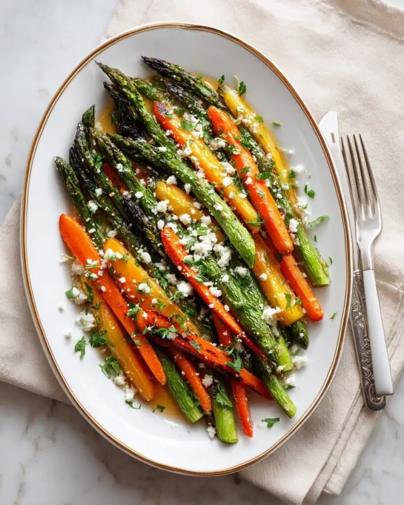 Roasted Asparagus and Carrots with Goat Cheese and Lemon Zest Recipe