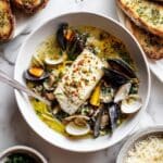 Braised Halibut with Leeks, Mushrooms, Clams & Mussels Recipe
