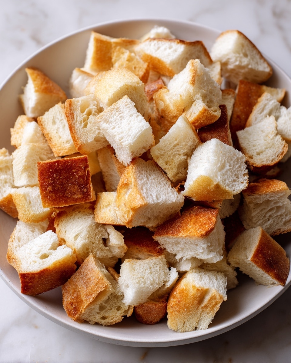 A large white bowl filled with torn pieces of white bread, showing a mix of soft, fluffy white centers and light golden brown crust edges scattered evenly throughout. The bread pieces vary in size and have a rough, uneven texture, creating a layered, fluffy look. The bowl is placed on a white marbled surface with soft natural lighting highlighting the cozy texture of the torn bread. photo taken with an iphone --ar 4:5 --v 7