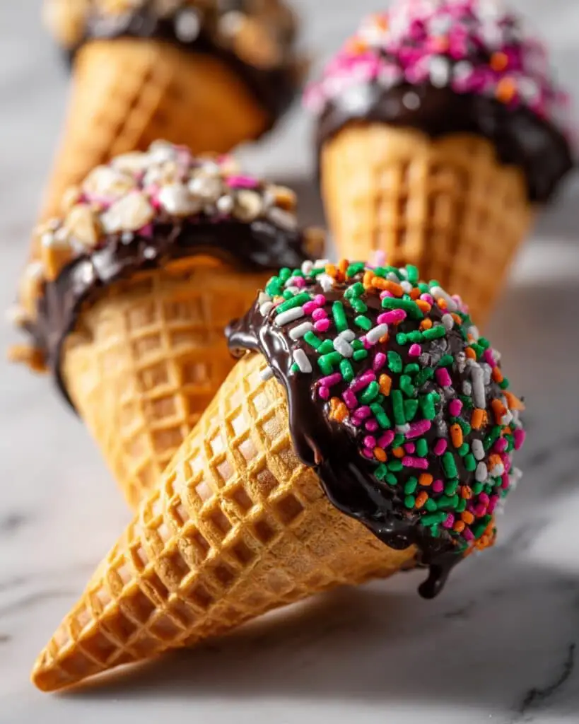 Chocolate Dipped Ice Cream Cones with Assorted Toppings Recipe