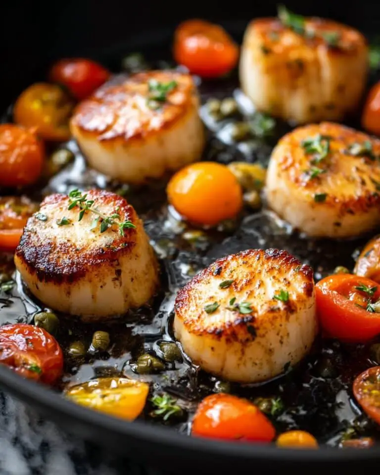Mediterranean Seared Scallops with Tomato, Capers, and Lemon Garlic Recipe