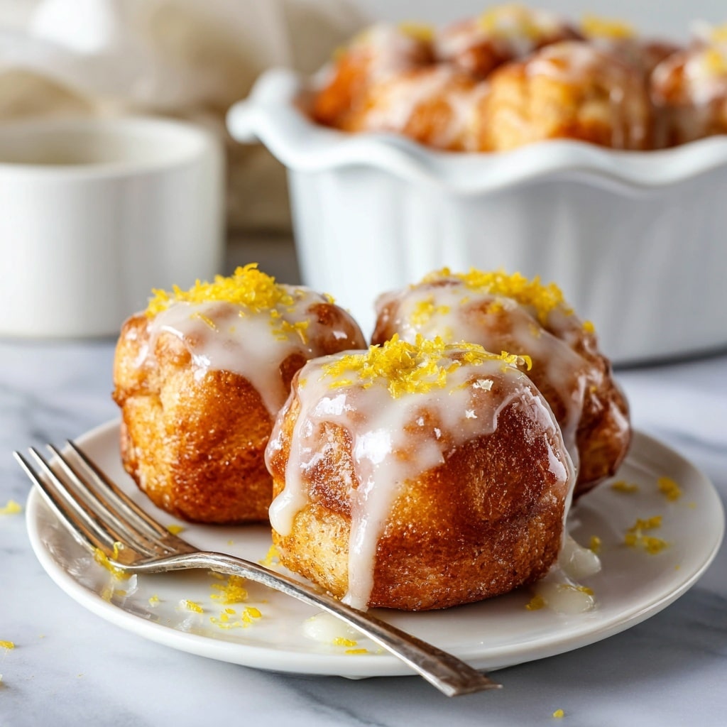A white ceramic dish filled with about twenty round, golden-brown cinnamon rolls tightly placed next to each other, showing a slightly rough and textured surface with visible darker cinnamon spots. A woman's hand pours creamy white icing from a small container onto the top center rolls, coating several in a smooth, shiny layer of glaze. The dish sits on a white marbled surface with a small white bowl containing grated yellow lemon zest visible at the edge of the frame. Photo taken with an iphone --ar 4:5 --v 7