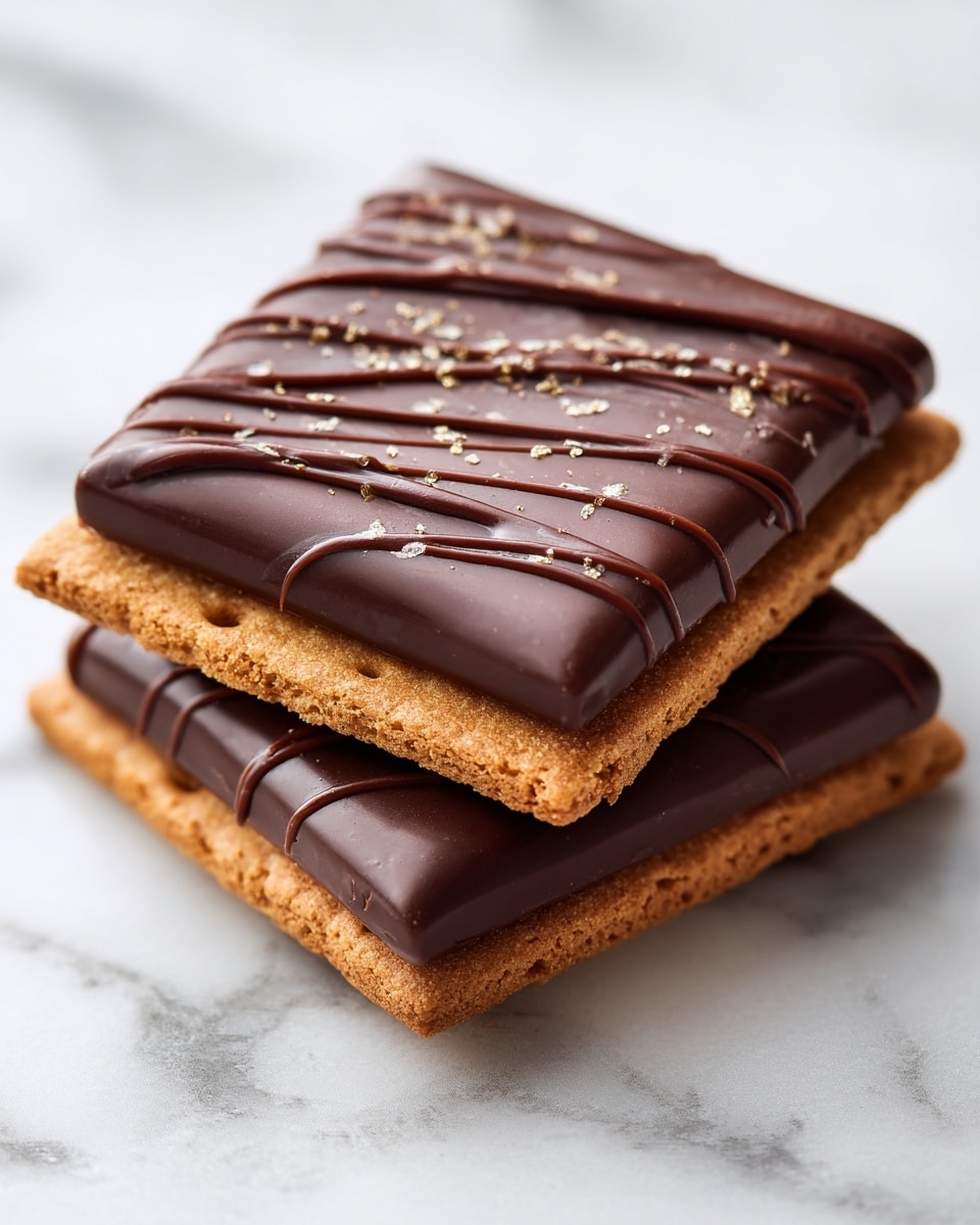 A stack of five square chocolate bars is placed on a white plate with a white marbled texture in the background. Each chocolate bar has smooth, dark brown surfaces with a subtle wave pattern and delicate darker chocolate drizzles on top. The edges of the bars are sharp and clean, and to the left of the stack, an angled chocolate-covered biscuit or wafer is visible, showing a crunchy golden-brown inside with a dark chocolate coating on the outside. The lighting highlights the glossy texture of the chocolate, making it look rich and tempting. photo taken with an iphone --ar 4:5 --v 7